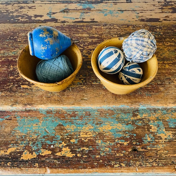 ♥️ Vintage ♥️ Old Miniature Blue & White Rag Balls - Picture 4 of 5